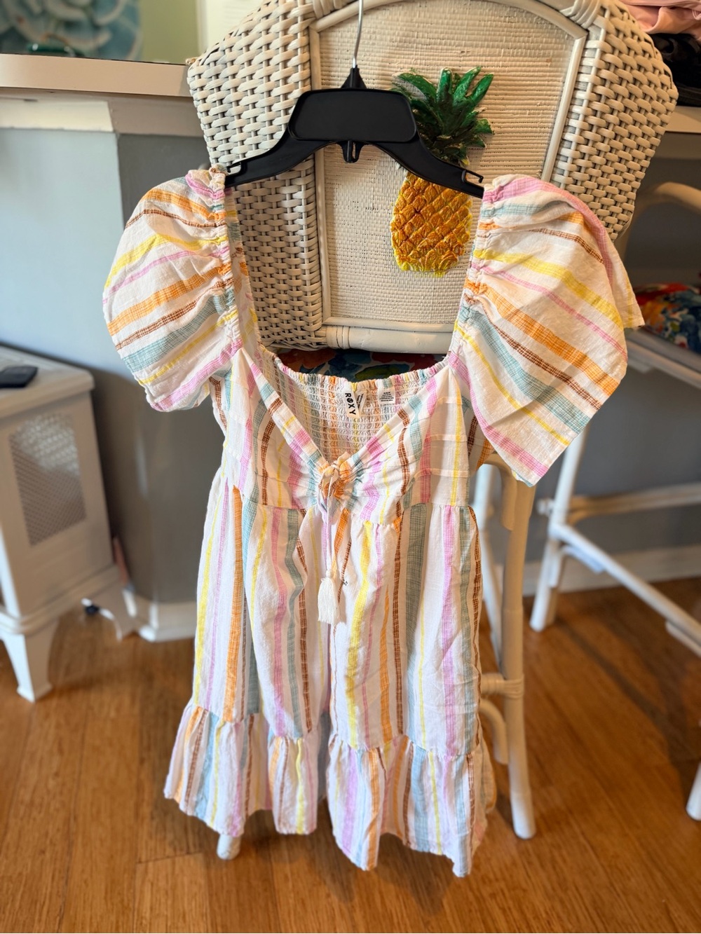 Roxy Women’s Multicolor Pastel Stripe Puff-Sleeve Dress